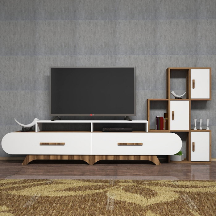 Hanah Home Flora S - Mueble de TV Nogal y Blanco